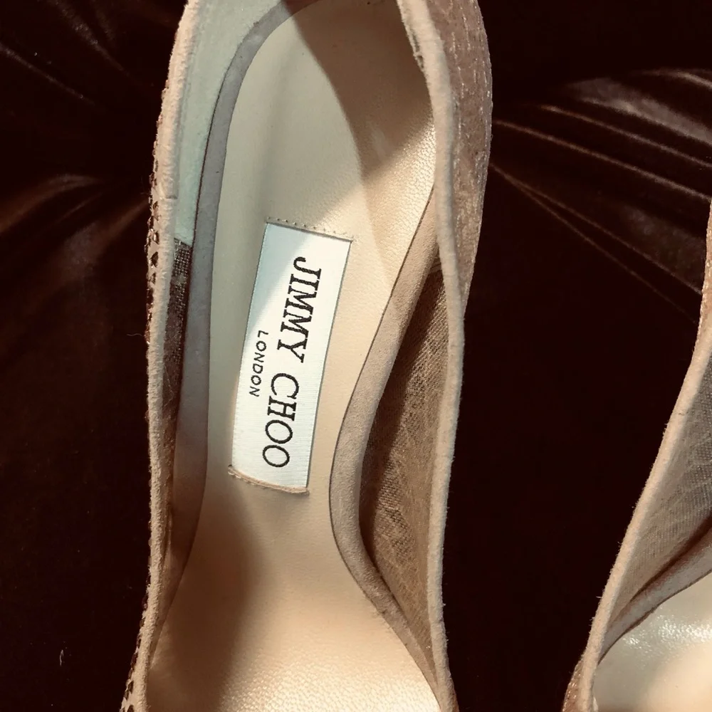 Jimmy Choo Women's Taupe Lace Pointed-Toe Pumps - Picture 3 of 14